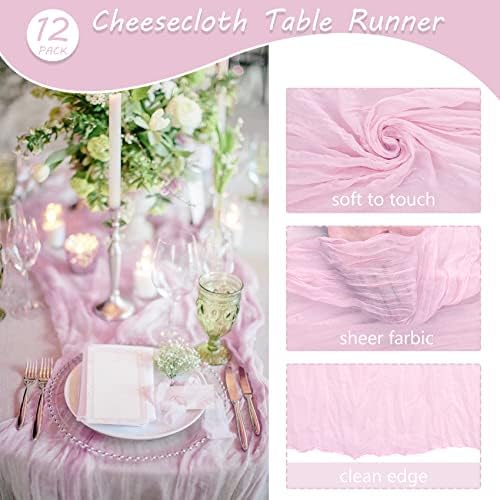 35x72 Inch Pink Cheesecloth Table Runner Boho Wedding Birthday Party Decor