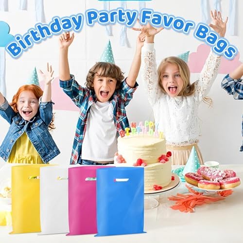 VieFantaisie 50 PCS Blue Party Favor Bags, 8" x 11" Goodie Bags for Candy Treat Craft Easter Egg, Plastic Gift Bag with Die Cut Handles for Birthday Party, School Events & Small Business, Wedding