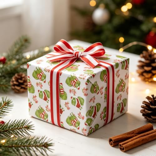 Cuitpan Capybara Christmas Wrapping Paper - Holiday Gift Wrap with Capybara Wearing Santa Hat & Striped Scarf - Cute Xmas Decorative Paper for Kids & Adults Gifts - 40×28 Inches, 4 Folded Sheets