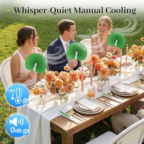 JOHOUSE Decorative Round Hand Fan Foldable, 12 Packs Green Paper Fans
