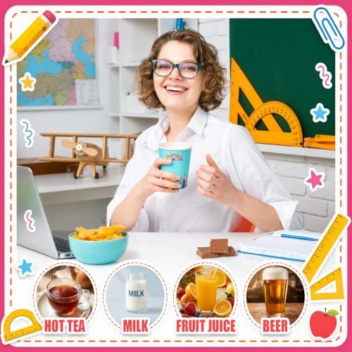 Qinyoung 120 Pcs Back to School Paper Cups 8 oz Disposable Cups Classroom Party Drinkware for First Day of School Teacher Appreciation Office Picnic Supplies