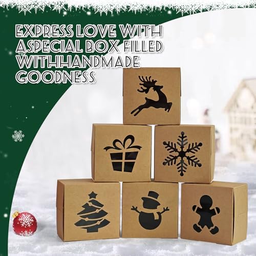 24 Packs Christmas Cookie Boxes with Window, Kraft Treat Box, 6 Styles