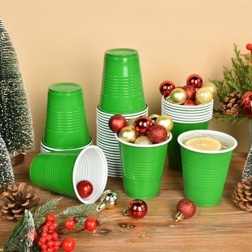 Vumdua Green Plastic Cups Disposable Cups, 12 oz Plastic Party Cups for Christmas, St Patrick's Day, Wedding, Birthday Party Supplies, Pack of 40