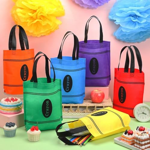 Hosuly 24 Pcs Back to School Gift Bags Crayon Tote Bags Bulk