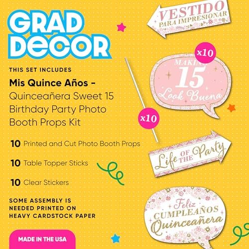 Funny Mis Quince Anos - Quinceanera Photo Booth Prop Kit, DIY Setup - 10pc
