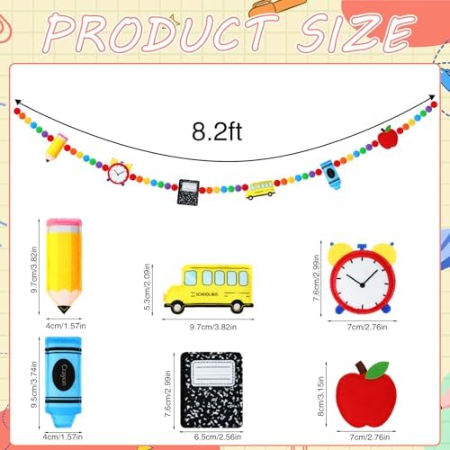 Jansun 8.2 Ft 3D Back to School School Bus Apples Alarm Clock Garland