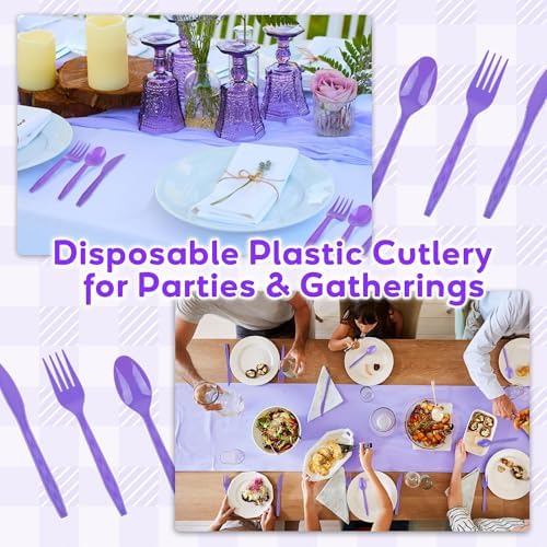 Kochorie 90 Pieces Purple Plastic Cutlery Set