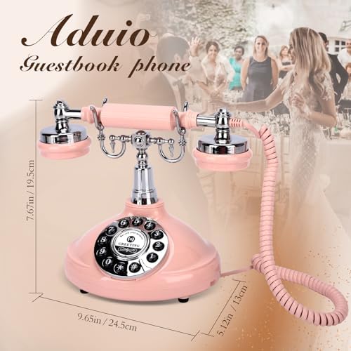 Wedding Phone Guest Book,Audio Guestbook,Vintage Wedding Guestbook Alternative,Audio Phone Guest Book for Wedding Baby Shower Retirement Graduation Birthday Party & More! (Pink)