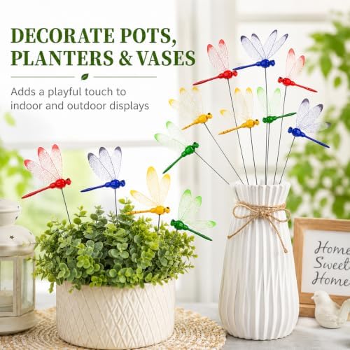 RAINFLOW 12PCS Realistic Dragonfly Garden Stakes 3D Fake Garden Decor