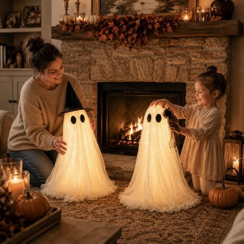 Halloween Decorations Indoor 2 Pack 2.6ft Glowing Ghosts with Timer Remote