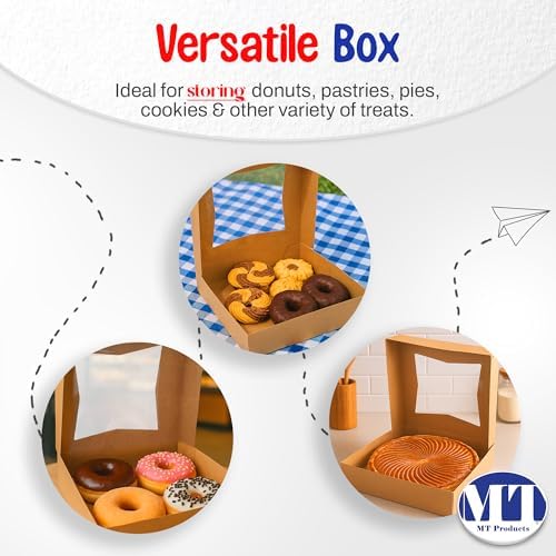 MT Products Kraft Cookie Boxes 8" x 8" x 2.5" - Auto Pop-Up Bakery Boxes with Window (Pack of 200) - Made in USA