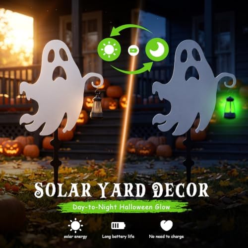 Halloween Ghost Garden Stakes, 4-Pack Solar Lighted Yard Decor