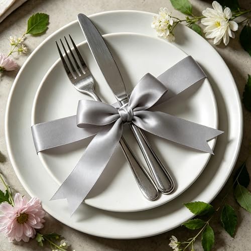 30Yards 1In Gray Satin Ribbon for Gift Wrapping Wedding Christmas Decor