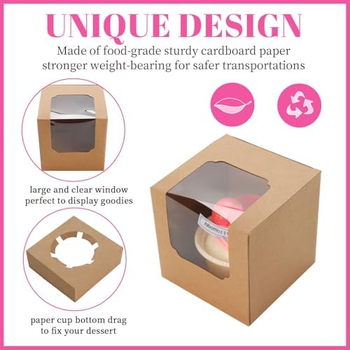 NPLUX 25 Pack Pre - Assembled Individual Cupcake Boxes Brown with Inserts