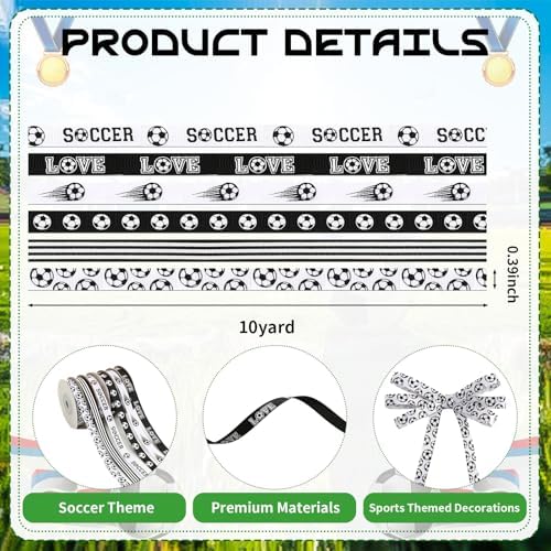 DECYOOL Soccer Ribbon for Craft, 3/8" Width 60 Yards Sport Grosgrain Ribbon
