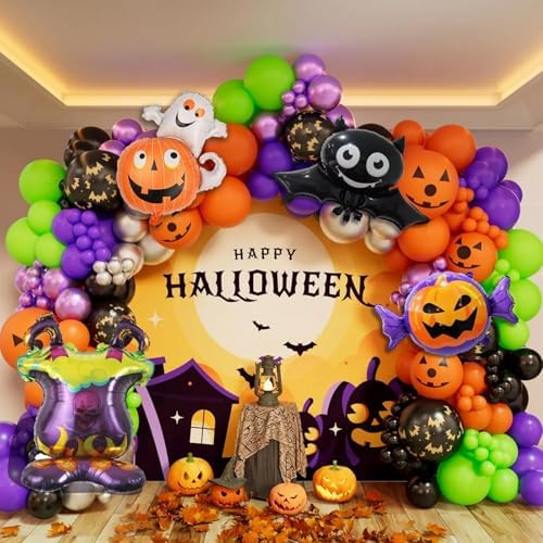 Halloween Balloons Arch Kit, 131pcs Black Purple Orange Green Balloons