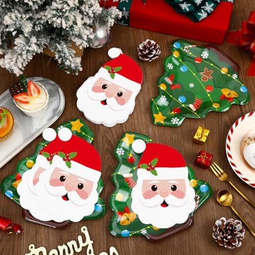 JULBEAR 100PCS Christmas Paper Plates and Napkins Sets for Party Supplies