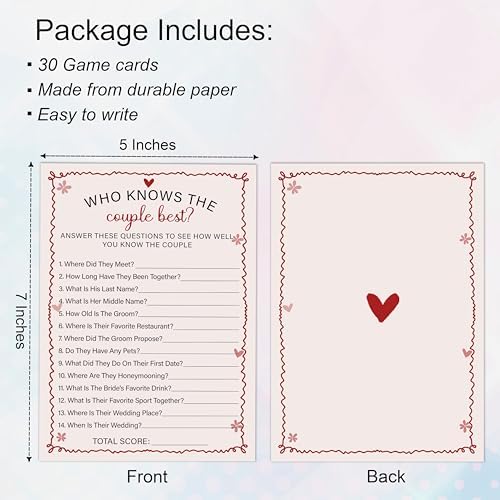 Who Knows The Couple Best - Pink Bridal Shower Games Cards - 30 Fun Wedding Party Game Cards for Bridal Shower, Engagement, Bachelorette & Newlywed Party, Icebreaker Activity Supplies & Decorations