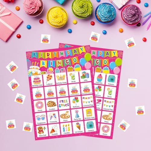 Birthday Bingo Game Cards for Kids Girls Adults - 24 Players Birthday Party Bingo Games for School Classroom Family Kids Birthday Party Activities Supplies