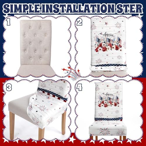 Mindsoft 6 Pcs Veterans Day Chair Cover Red White Blue Patriotic Decor