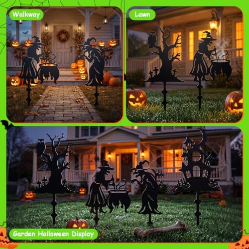Halloween Solar Lighted Yard Stakes, 4-Pack (Witch Yard Stakes)