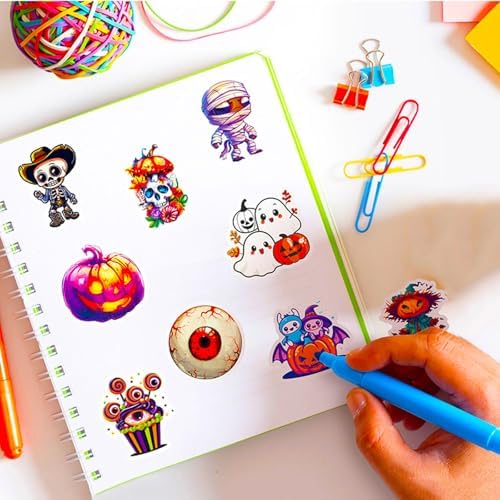 Halloween Stickers, 100Pcs Halloween Pumpkin Theme Stickers Bulk, Vinyl Waterproof Halloween Holiday Party Sticker Gifts for Kids Teens Adults, Horror Sticker