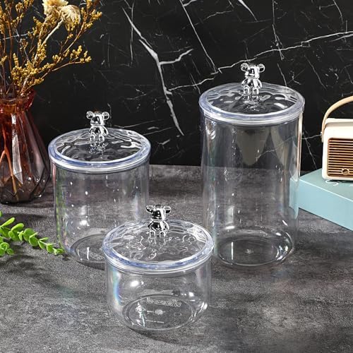 3PCS Clear Candy Jars With Lid, Plastic Storage Jar Canister with Airtight Lid, Decorative Cookie Container for Snacks Buffet Wedding Home Bar Décor, Pantry Food Organizer Container 30/47/68 Oz