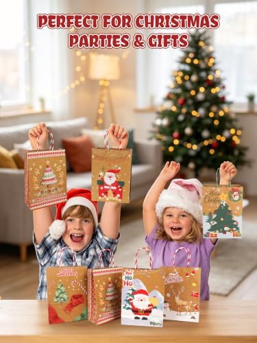 24Pack Christmas Gift Bags Bulk 8.7*6.3*3.2IN Xmas Gift Bags with Handles