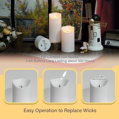 Nimiko Flameless Candles with Remote, Battery Operated Flickering Flameless Candles, LED Candles with Timer 2/4/6/8H, with Realistic LED Candles Set of 9 (D3 x H 3" 4" 5" 6" 7") (White)