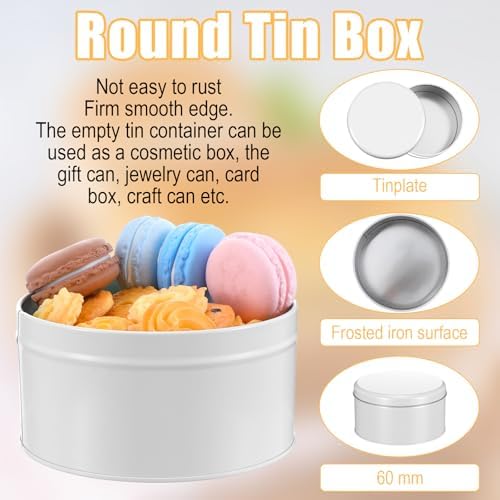 10 Pack Pure White Cookie Tins with Lids Round Mini Cake Gift Metal Empty Tin Cookies Container Tin Cans with Lids for Cakes Tinplate Box for Storing Snack Chocolate Baking