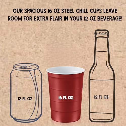 Steel Chill Cups 16 oz. Durable & Reusable Party Cups, Red, 12 Count