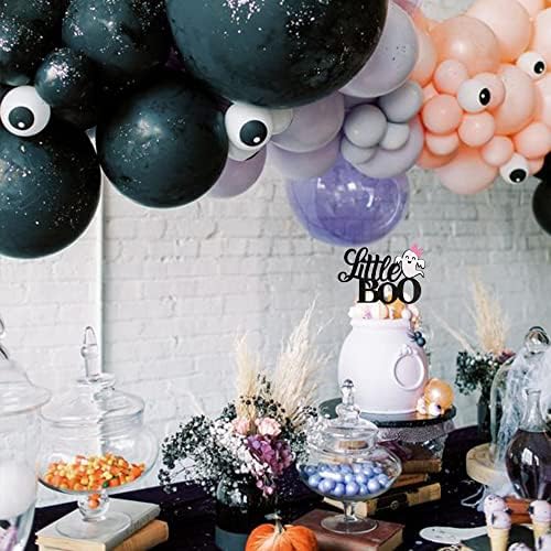 1 Pack Little Boo Halloween Cake Topper Glitter Happy Boo Day Ghost Cake Pick Baby Shower Kids Birthday Party Cupcake Decoration Supplies Black