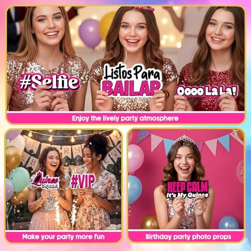 Beeveer 24 Pcs Spanish Quinceanera Photo Booth Props 9" PVC Signs