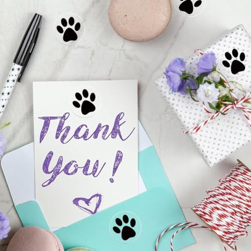 500PCS Paw Print Stickers Roll 1 Inch Waterproof Vinyl Dog Cat Paw Decals Animal Footprint Stickers for Kids Party Scrapbooking Crafts Classroom Reward Teens Adults Water Bottle Notebook Gift Bags