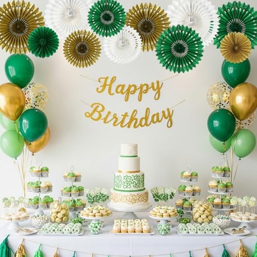 BEISHIDA Honeycomb Round Paper Fans Green Gold Hanging Party Decoration