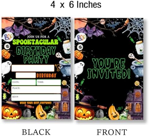 Halloween Birthday Party Invitations Spooky Pumpkin Ghost Theme Invite (20 Cards with Envelopes) Double Sided Design