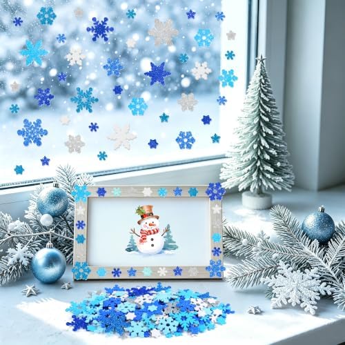 Foam Stickers, 504 PCS Glitter Foam Snowflake Stickers, 7 Colors