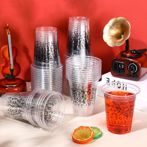 Funnymoom 60 Pack Music Notes Plastic Cups for Party Decorations, 12 oz