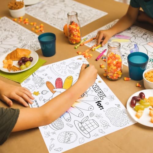 24 Count Thanksgiving Color Your Own Placemats – I Am Thankful for Turkey Coloring Activity Placemat for Kids, Thanksgiving Table Activity, Classroom Crafts