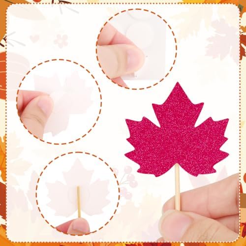 40Pcs Fall Leaf Cupcake Toppers Thanksgiving Cake Decorations