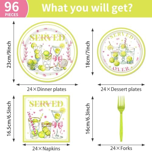 96Pcs Tennis Party Decorations Tableware Set Tennis Served Birthday Paper Plates Napkins Forks Softball Ball Sports Games Theme Baby Shower Party Supplies Serve 24 Guests