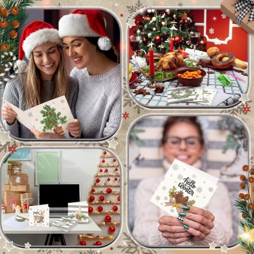 Saillong 12 Pack Neutral Christmas Diamond Painting Greeting Card Kits DIY Gray Christmas Diamond Art Cards with Envelopes Xmas 5D Rhinestones Painting Kit for Adults DIY Craft Family Friend Xmas Gift