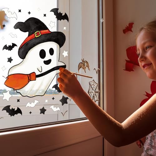 XZENTIRA 161 PCS Halloween Window Clings Double Sided Ghost Window Stickers Reusable Seasonal Window Decorations Ghost Decor Decals for Glass Windows Home Office Party 6 Sheets