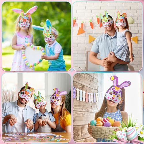 Funrous 48 Sets Crafts Kit Paper Crafts DIY Make Your Own Hanging Ornaments with Pompoms Diamond Stickers for Holiday Classroom Activities Party Favors, Easter Mask