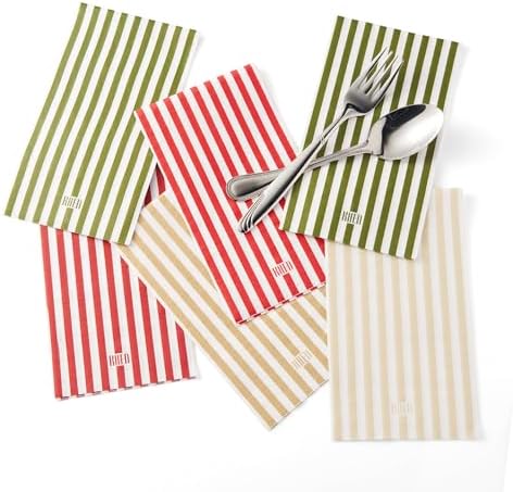Khen 100 Count Luxury Disposable Napkins Multicolor Edition – Luxury Striped Guest Towels Linen Feel Paper Table Napkins Elegant Soft & Absorbent Towels for Parties Dinner & Events (Pack of 2)
