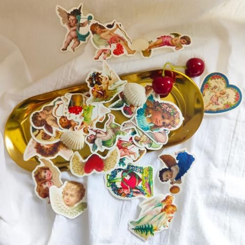 Vintage Angels and Cupids Stickers, Vinyl Scrapbooking Stickers Packs, 50PCS Kawaii Cute Angel Aesthetic Stickers for Kids Teens, Waterproof Holiday Stickers Decals for Cards, Water Bottles