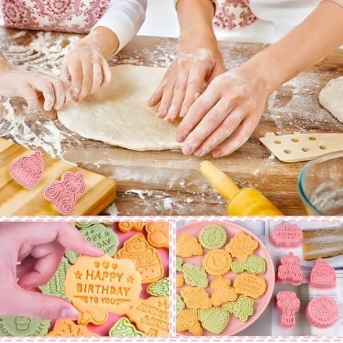 BESEK 8PCS Birthday Cookie Cutters, Birthday Party Cookie Cutter - 8 Shaped Cookie Cutter, Baking Tool for Homemaking Cookie