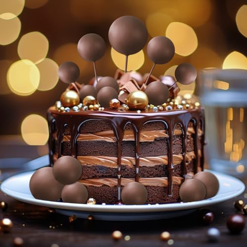 ASTARON 20 Pcs Foam Brown Balls Cake Topper Decorations for Birthday Cake