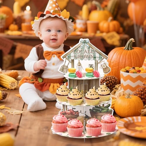 Locally Grown Cupcake Stand - 3 Tiered Baby Shower Party Decoration