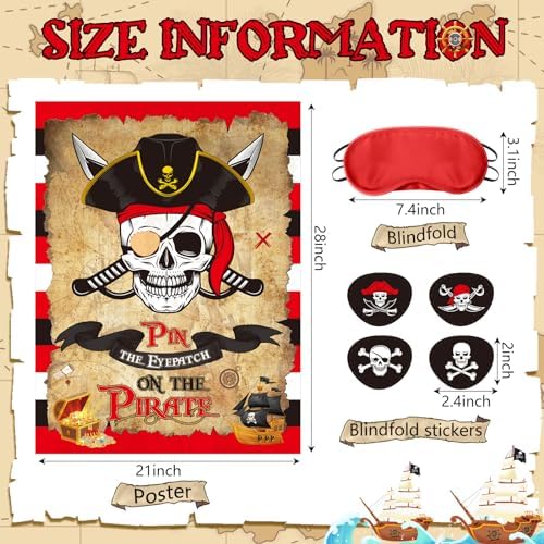Faccito Pirate Party Games Pin The Eye Patch on The Pirates Birthday Decor